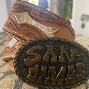 Larry Mahan - Vintage, Western Leather Belt w/San Dimas Brass Buckle size 30